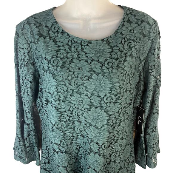 NWT Lulus Favorite Flair Forest Green Lace Flounce Sleeve Mini Dress Size Large - Picture 3 of 8